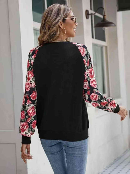 Floral Raglan Sleeve Round Neck Ladies Sweatshirt - Premium Sweatshirt -  Follower Of Faith Apparel Floral sweatshirt, Ladies Floral, O@L@N, Ship From Overseas, Two tone Shop our Christian T-Shirts & Apparel