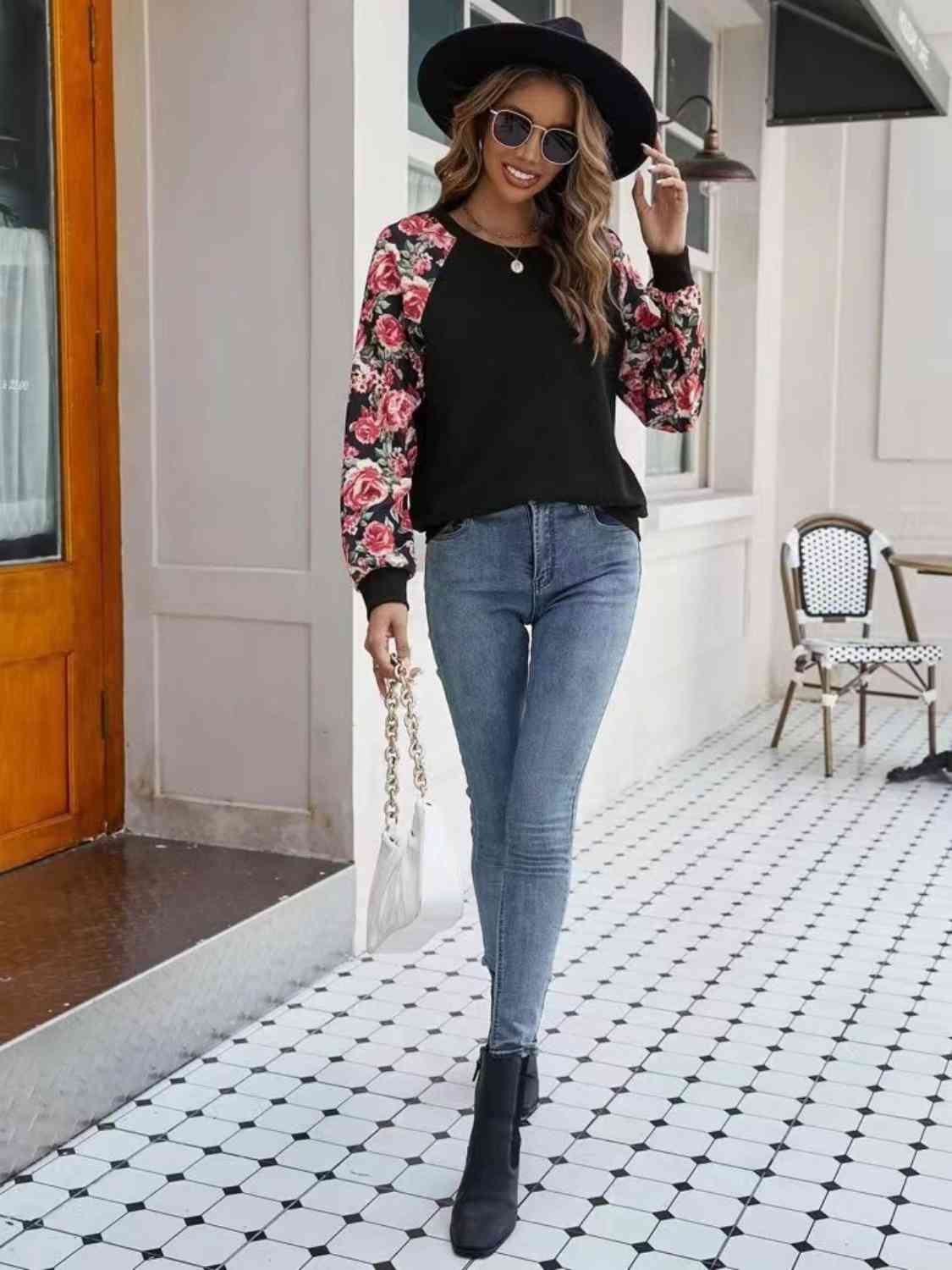 Floral Raglan Sleeve Round Neck Ladies Sweatshirt - Premium Sweatshirt -  Follower Of Faith Apparel Floral sweatshirt, Ladies Floral, O@L@N, Ship From Overseas, Two tone Shop our Christian T-Shirts & Apparel