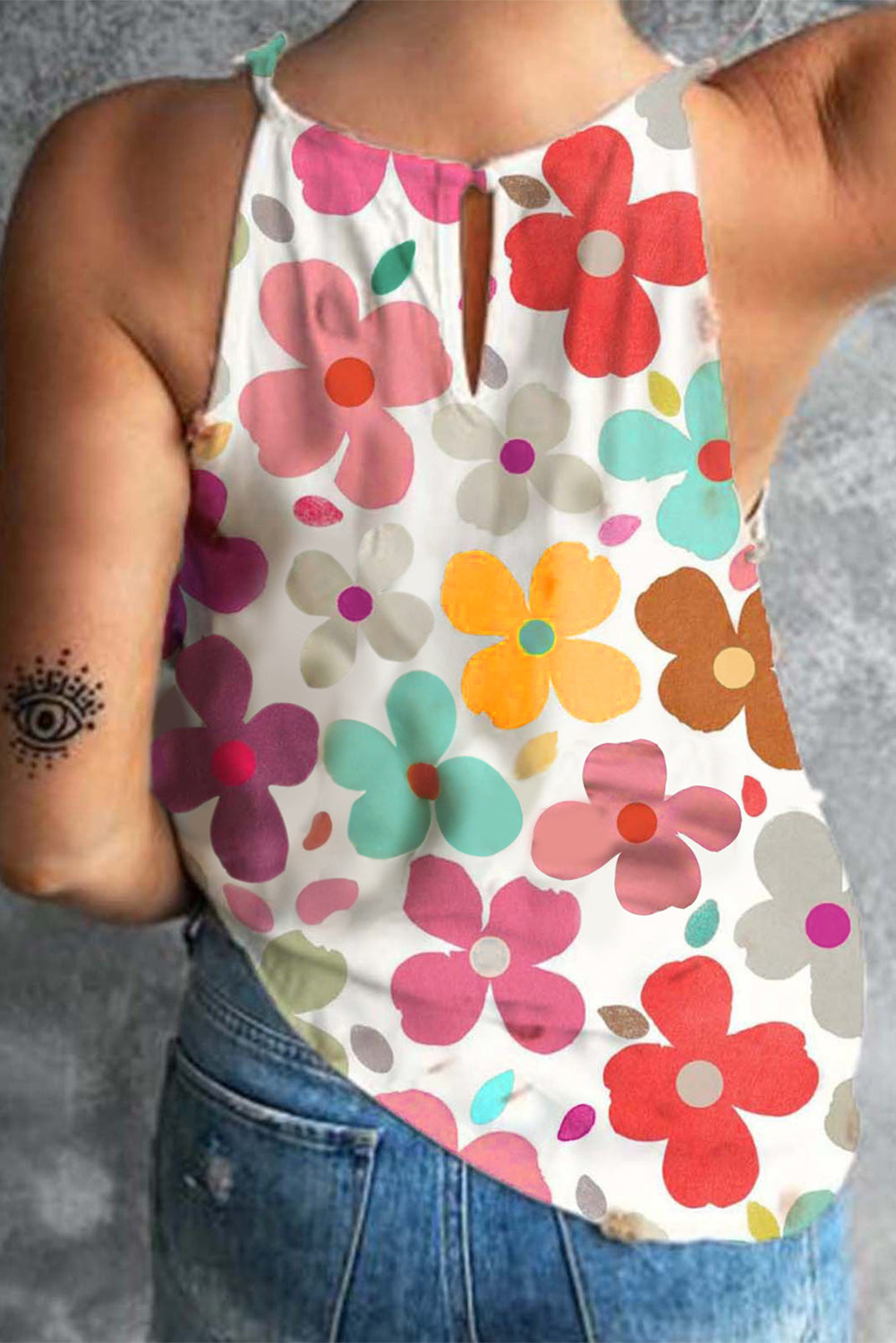 Flower Printed Round Neck Tank - Premium Ladies Tank Top -  Follower Of Faith Apparel Ship From Overseas, SYNZ Shop our Christian T-Shirts & Apparel