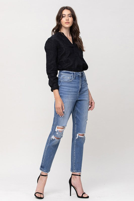 Flying Monkey Super High Rise Stretch Mom Jeans - Premium Ladies jeans -  Follower Of Faith Apparel Contemporary, denim distressed jeans, distressed, Flying money mom jeans, Flying monkey jeans, high rise, Jeans, new arrival, new arrivals, Sale, Vervet by Flying Monkey Shop our Christian T-Shirts & Apparel