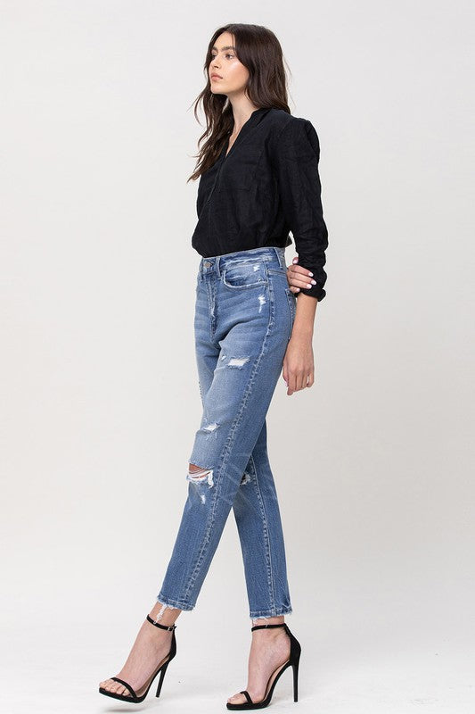 Flying Monkey Super High Rise Stretch Mom Jeans - Premium Ladies jeans -  Follower Of Faith Apparel Contemporary, denim distressed jeans, distressed, Flying money mom jeans, Flying monkey jeans, high rise, Jeans, new arrival, new arrivals, Sale, Vervet by Flying Monkey Shop our Christian T-Shirts & Apparel