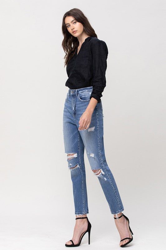 Flying Monkey Super High Rise Stretch Mom Jeans - Premium Ladies jeans -  Follower Of Faith Apparel Contemporary, denim distressed jeans, distressed, Flying money mom jeans, Flying monkey jeans, high rise, Jeans, new arrival, new arrivals, Sale, Vervet by Flying Monkey Shop our Christian T-Shirts & Apparel