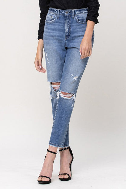 Flying Monkey Super High Rise Stretch Mom Jeans - Premium Ladies jeans -  Follower Of Faith Apparel Contemporary, denim distressed jeans, distressed, Flying money mom jeans, Flying monkey jeans, high rise, Jeans, new arrival, new arrivals, Sale, Vervet by Flying Monkey Shop our Christian T-Shirts & Apparel