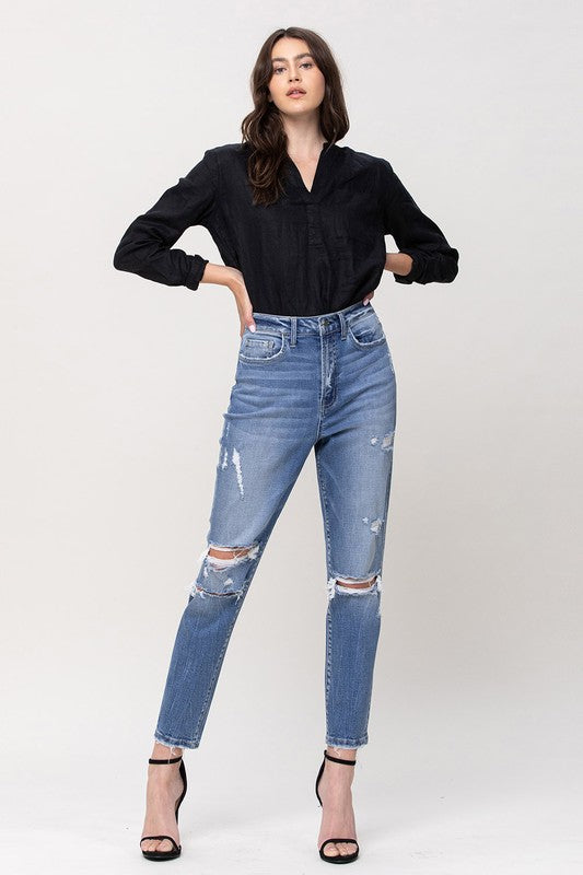 Flying Monkey Super High Rise Stretch Mom Jeans - Premium Ladies jeans -  Follower Of Faith Apparel Contemporary, denim distressed jeans, distressed, Flying money mom jeans, Flying monkey jeans, high rise, Jeans, new arrival, new arrivals, Sale, Vervet by Flying Monkey Shop our Christian T-Shirts & Apparel