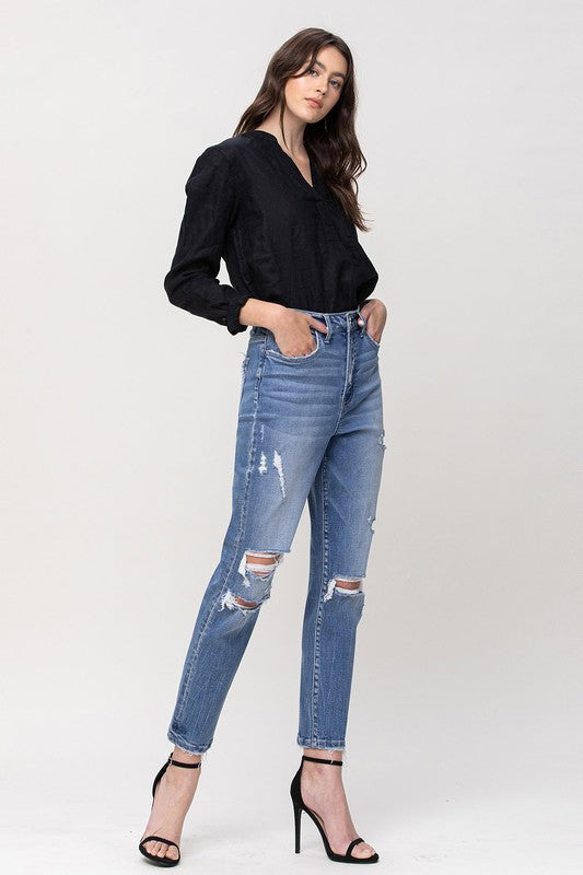 Flying Monkey Super High Rise Stretch Mom Jeans - Premium Ladies jeans -  Follower Of Faith Apparel Contemporary, denim distressed jeans, distressed, Flying money mom jeans, Flying monkey jeans, high rise, Jeans, new arrival, new arrivals, Sale, Vervet by Flying Monkey Shop our Christian T-Shirts & Apparel