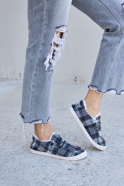 Forever Link Plaid Plush Flat Shoes - Premium Ladies Shoes -  Follower Of Faith Apparel Fast delivery, fast shipping, Forever Link, Ladies plaid shoes, Ladies shoes, Ship from USA, Womens flats, Womens plaid shoes, Womens shoes Shop our Christian T-Shirts & Apparel