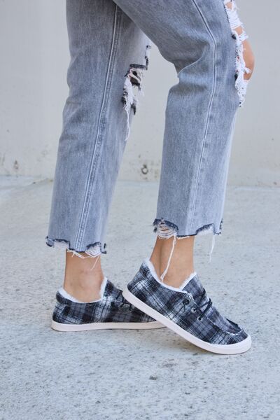 Forever Link Plaid Plush Flat Shoes - Premium Ladies Shoes -  Follower Of Faith Apparel Fast delivery, fast shipping, Forever Link, Ladies plaid shoes, Ladies shoes, Ship from USA, Womens flats, Womens plaid shoes, Womens shoes Shop our Christian T-Shirts & Apparel