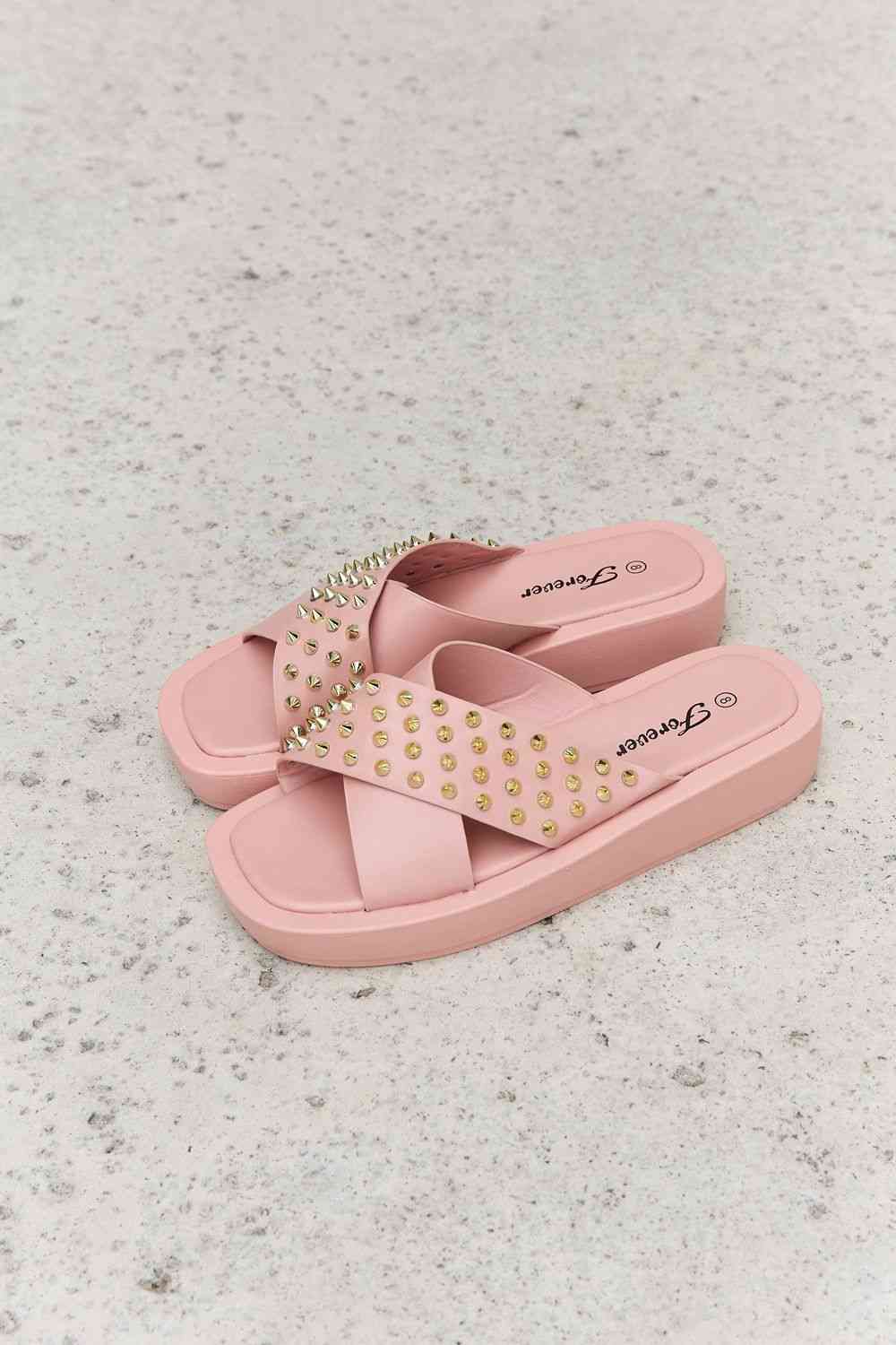 Forever Link Studded Cross Strap Sandals in Blush - Premium Ladies sandals -  Follower Of Faith Apparel Beach sandals, Fast delivery, fast shipping, Forever Link, Leopard sandals, Mid heel, Mid heel sandal, Open toe sandals, Platform sandal shoes, Sandals, Ship from USA, Vacation sandals, Womens sandals, Women’s sandals Shop our Christian T-Shirts & Apparel