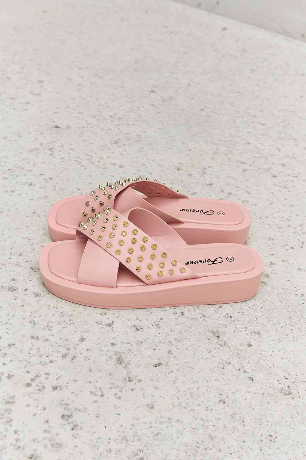 Forever Link Studded Cross Strap Sandals in Blush - Premium Ladies sandals -  Follower Of Faith Apparel Beach sandals, Fast delivery, fast shipping, Forever Link, Leopard sandals, Mid heel, Mid heel sandal, Open toe sandals, Platform sandal shoes, Sandals, Ship from USA, Vacation sandals, Womens sandals, Women’s sandals Shop our Christian T-Shirts & Apparel