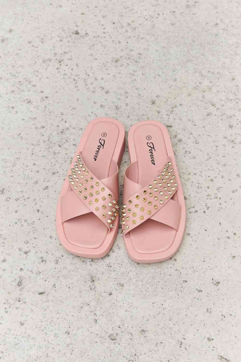 Forever Link Studded Cross Strap Sandals in Blush - Premium Ladies sandals -  Follower Of Faith Apparel Beach sandals, Fast delivery, fast shipping, Forever Link, Leopard sandals, Mid heel, Mid heel sandal, Open toe sandals, Platform sandal shoes, Sandals, Ship from USA, Vacation sandals, Womens sandals, Women’s sandals Shop our Christian T-Shirts & Apparel