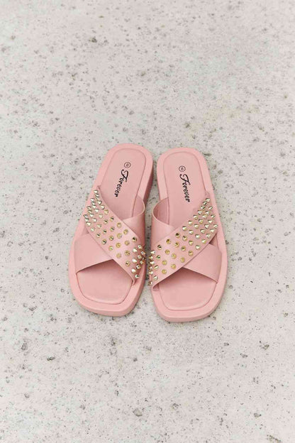 Forever Link Studded Cross Strap Sandals in Blush - Premium Ladies sandals -  Follower Of Faith Apparel Beach sandals, Fast delivery, fast shipping, Forever Link, Leopard sandals, Mid heel, Mid heel sandal, Open toe sandals, Platform sandal shoes, Sandals, Ship from USA, Vacation sandals, Womens sandals, Women’s sandals Shop our Christian T-Shirts & Apparel