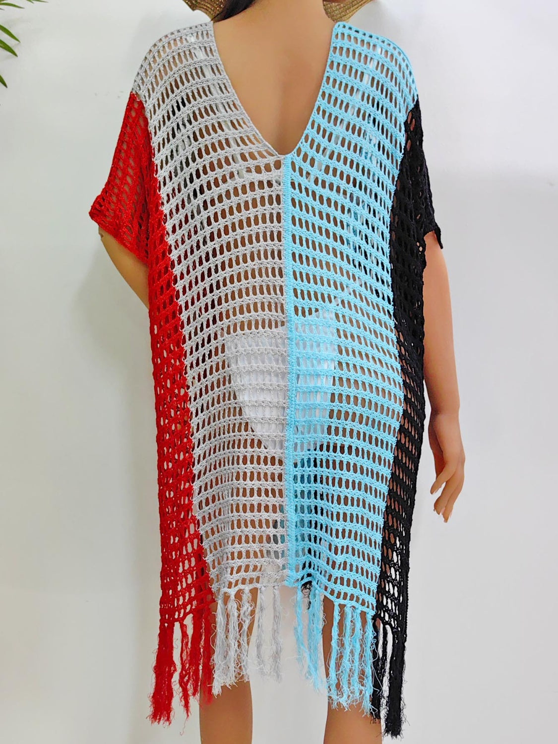 Fringe Color Block Ladies Cover Up (several colors) - Premium Ladies Coverup -  Follower Of Faith Apparel Beach cover up for women, Beach vacation clothing, Colorful cover up, Knit cover up, Ladies cover up, new arrival, new arrivals, O & Y.M, Sale, Ship From Overseas, Stylish beach cover up, Summertime cover up for women, Vacation apparel, Womens cover up Shop our Christian T-Shirts & Apparel