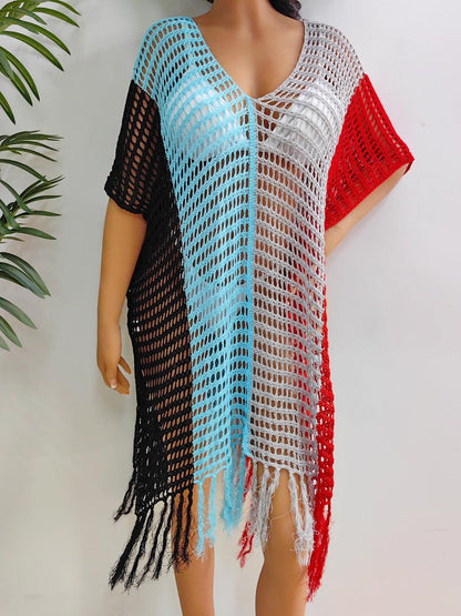 Fringe Color Block Ladies Cover Up (several colors) - Premium Ladies Coverup -  Follower Of Faith Apparel Beach cover up for women, Beach vacation clothing, Colorful cover up, Knit cover up, Ladies cover up, new arrival, new arrivals, O & Y.M, Sale, Ship From Overseas, Stylish beach cover up, Summertime cover up for women, Vacation apparel, Womens cover up Shop our Christian T-Shirts & Apparel