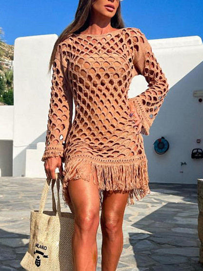 Fringe Cutout Long Sleeve Cover Up (3 colors) - Premium Ladies Coverup -  Follower Of Faith Apparel A@Y@M, Beach cover up for women, Boho swim suit cover up, Fringe Cover up, Knit cover up, Ladies cover up, new arrival, new arrivals, Sale, Ship From Overseas, Stylish beach cover up, Swimsuit cover up, Womens cover up Shop our Christian T-Shirts & Apparel