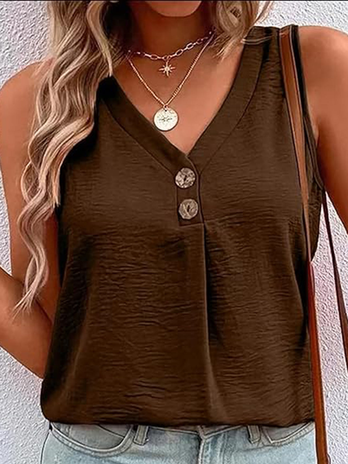 Full Size Decorative Button V-Neck Tank - Premium Ladies Tank Top -  Follower Of Faith Apparel R@Z@Y@P, Ship From Overseas Shop our Christian T-Shirts & Apparel