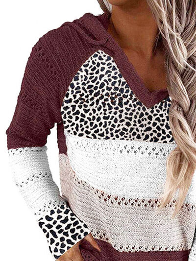 Full Size Openwork Leopard Drawstring Hooded Sweater - Premium Hoodie -  Follower Of Faith Apparel grey, Hoodie sweater, Ladies sweater, Ladies sweatshirt, Ladies sweatshirts, Leopard, Leopard hoodie, Leopard print, Leopard print sweatshirt, Leopard sweatshirts, light grey, pink, Ship From Overseas, Sweatshirt, X@M Shop our Christian T-Shirts & Apparel