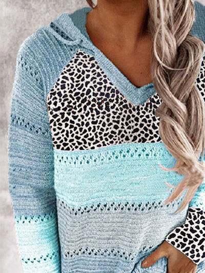 Full Size Openwork Leopard Drawstring Hooded Sweater - Premium Hoodie -  Follower Of Faith Apparel grey, Hoodie sweater, Ladies sweater, Ladies sweatshirt, Ladies sweatshirts, Leopard, Leopard hoodie, Leopard print, Leopard print sweatshirt, Leopard sweatshirts, light grey, pink, Ship From Overseas, Sweatshirt, X@M Shop our Christian T-Shirts & Apparel