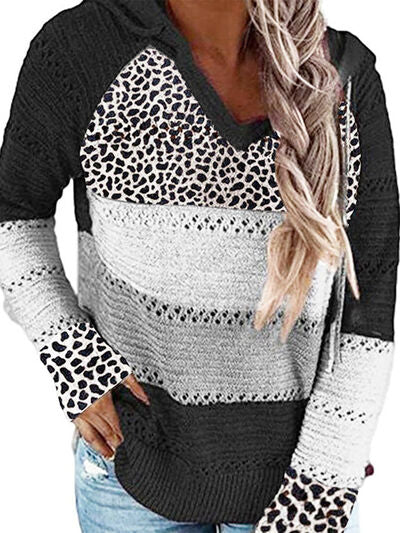 Full Size Openwork Leopard Drawstring Hooded Sweater - Premium Hoodie -  Follower Of Faith Apparel grey, Hoodie sweater, Ladies sweater, Ladies sweatshirt, Ladies sweatshirts, Leopard, Leopard hoodie, Leopard print, Leopard print sweatshirt, Leopard sweatshirts, light grey, pink, Ship From Overseas, Sweatshirt, X@M Shop our Christian T-Shirts & Apparel