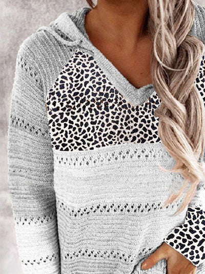 Full Size Openwork Leopard Drawstring Hooded Sweater - Premium Hoodie -  Follower Of Faith Apparel grey, Hoodie sweater, Ladies sweater, Ladies sweatshirt, Ladies sweatshirts, Leopard, Leopard hoodie, Leopard print, Leopard print sweatshirt, Leopard sweatshirts, light grey, pink, Ship From Overseas, Sweatshirt, X@M Shop our Christian T-Shirts & Apparel