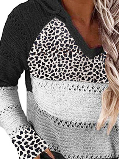 Full Size Openwork Leopard Drawstring Hooded Sweater - Premium Hoodie -  Follower Of Faith Apparel grey, Hoodie sweater, Ladies sweater, Ladies sweatshirt, Ladies sweatshirts, Leopard, Leopard hoodie, Leopard print, Leopard print sweatshirt, Leopard sweatshirts, light grey, pink, Ship From Overseas, Sweatshirt, X@M Shop our Christian T-Shirts & Apparel