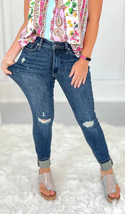 Judy Blue Bailey High Waist Distressed Slim Jeans Jeans Follower Of Faith Apparel