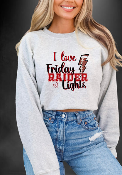 I Love Friday Raider Lights Sweatshirt - Winnsboro - Premium Sweatshirt -  Follower Of Faith Apparel Crew neck, DTG, Friday night lights, Friday raider lights, Men's Clothing, Neck Labels, Red Raiders football, Regular fit, Sweatshirts, TikTok, Unisex, Winnsboro red raiders, Women's Clothing, Women’s sweatshirt Shop our Christian T-Shirts & Apparel