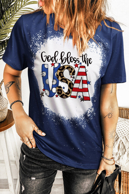 GOD BLESS THE USA Bleached Ladies T-Shirt - Premium Ladies T-Shirt -  Follower Of Faith Apparel Fourth of July, Fourth of July tees, God bless the USA, independence day t shirt, Leopard print, Memorial day apparel, new arrival, new arrivals, Sale, Ship From Overseas, SYNZ, Usa tee, Usa tee leopard print, Womens God Bless The USA Bleached tee, Womens t shirt, Womens tee Shop our Christian T-Shirts & Apparel