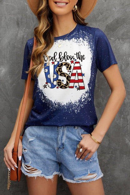 GOD BLESS THE USA Bleached Ladies T-Shirt - Premium Ladies T-Shirt -  Follower Of Faith Apparel Fourth of July, Fourth of July tees, God bless the USA, independence day t shirt, Leopard print, Memorial day apparel, new arrival, new arrivals, Sale, Ship From Overseas, SYNZ, Usa tee, Usa tee leopard print, Womens God Bless The USA Bleached tee, Womens t shirt, Womens tee Shop our Christian T-Shirts & Apparel