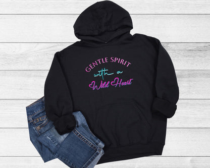 Gentle Spirit With A Wild Heart Girl’s Youth Hoodie - Premium Kids clothes -  Follower Of Faith Apparel Back-to-School, Christian apparel for girls, DTG, Gentle spirit with a wild heart, Girls apparel, girls christian clothing, girls hoodie, girls winter wear, Hoodies, Kids' Clothing, Love hoodie, new, Regular fit, Sweatshirts, youth, Youth hoodie Shop our Christian T-Shirts & Apparel