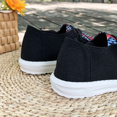 Geometric Round Toe Canvas Sneakers - Premium Ladies Shoes -  Follower Of Faith Apparel black, H@Y@H@E, Ladies sandles, Ladies shoes, Ladies shoes southwest style, Ship From Overseas, Shipping delay January 25 - February 18, Womens shoes Shop our Christian T-Shirts & Apparel