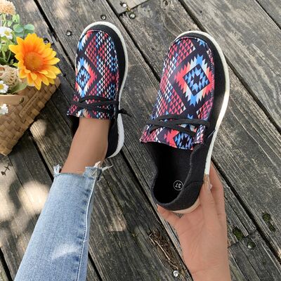 Geometric Round Toe Canvas Sneakers - Premium Ladies Shoes -  Follower Of Faith Apparel black, H@Y@H@E, Ladies sandles, Ladies shoes, Ladies shoes southwest style, Ship From Overseas, Shipping delay January 25 - February 18, Womens shoes Shop our Christian T-Shirts & Apparel