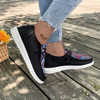 Geometric Round Toe Canvas Sneakers - Premium Ladies Shoes -  Follower Of Faith Apparel black, H@Y@H@E, Ladies sandles, Ladies shoes, Ladies shoes southwest style, Ship From Overseas, Shipping delay January 25 - February 18, Womens shoes Shop our Christian T-Shirts & Apparel