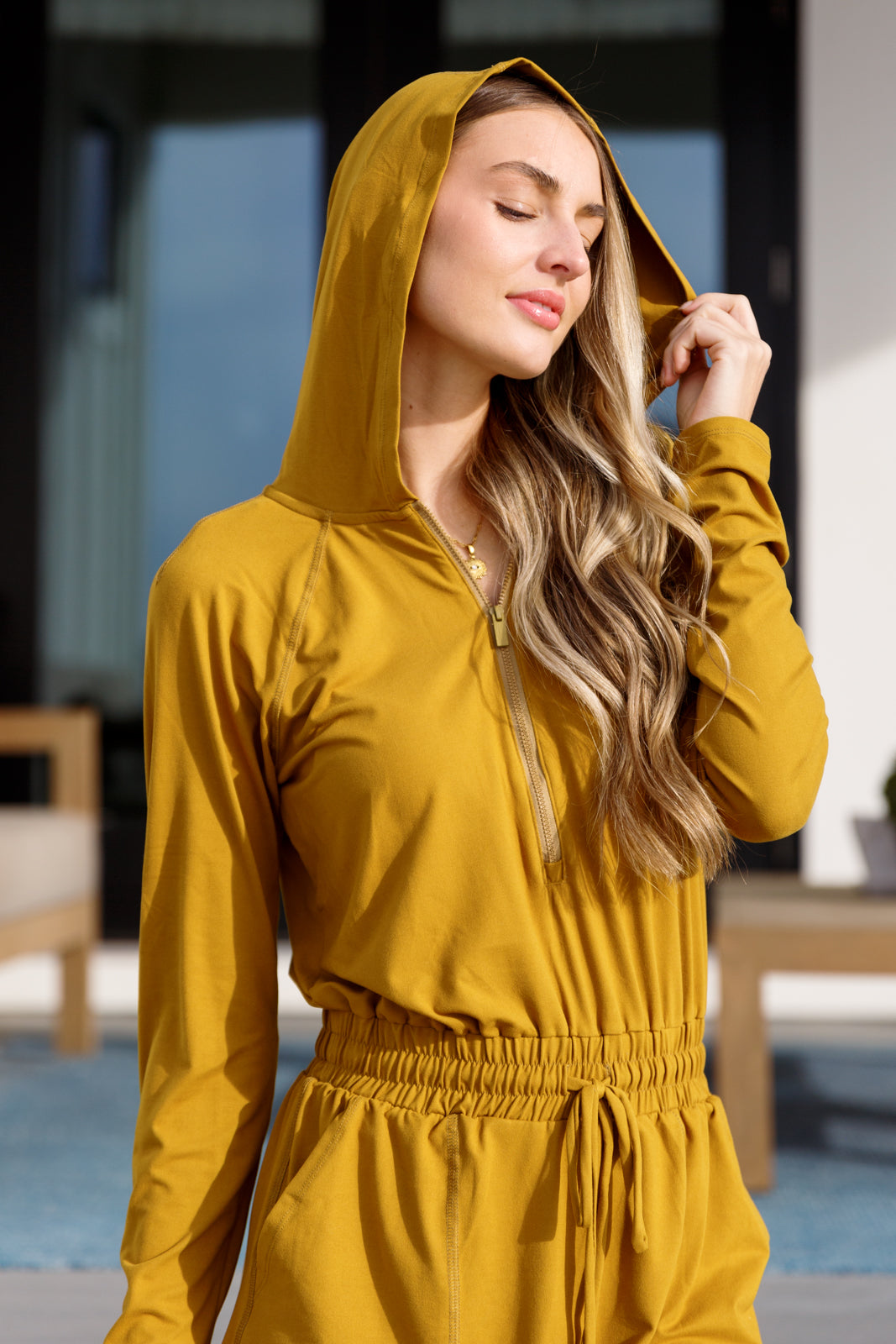 Getting Out Long Sleeve Hoodie Romper Gold Spice - Premium Ladies Rompers -  Follower Of Faith Apparel 1XL, 2-6-2024, 2XL, 3XL, 5-13-2024, Athleisure, Chic romper, Dresses, Hoodie romper, Ladies Romper, Large, Long sleeve Romper, Medium, MondayMarkdowns, new, new arrival, new arrivals, Rae Mode, Rompers, Small, Tops, Womens romper, Women’s romper, Yellow Shop our Christian T-Shirts & Apparel