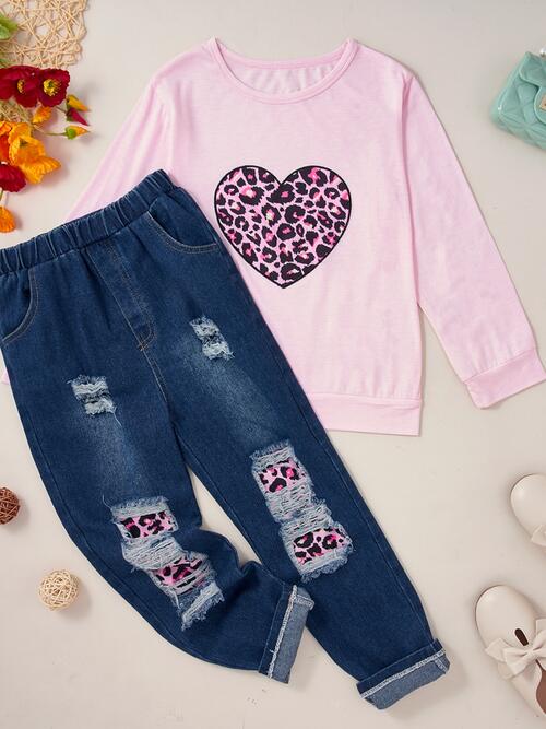 Girls Leopard Heart Graphic Top and Pants Set (sizes from 5T-12girls) - Premium Kids Sets -  Follower Of Faith Apparel D.Y.X, Heart sweatshirt, Hearts, Ship From Overseas, Valentine's Day Picks, Valentines day, Valentines picks Shop our Christian T-Shirts & Apparel