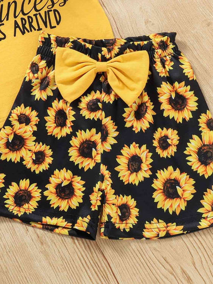 Girls The Princess Has Arrived Top and Sunflower Print Shorts Set - Premium Baby Set -  Follower Of Faith Apparel Kids sets, M.Q, Ship From Overseas, Sunflower print toddler set, Toddler, Toddler apparel, toddler girl, Toddler set, Toddler sets Shop our Christian T-Shirts & Apparel