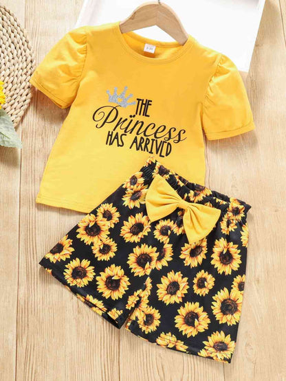 Girls The Princess Has Arrived Top and Sunflower Print Shorts Set - Premium Baby Set -  Follower Of Faith Apparel Kids sets, M.Q, Ship From Overseas, Sunflower print toddler set, Toddler, Toddler apparel, toddler girl, Toddler set, Toddler sets Shop our Christian T-Shirts & Apparel