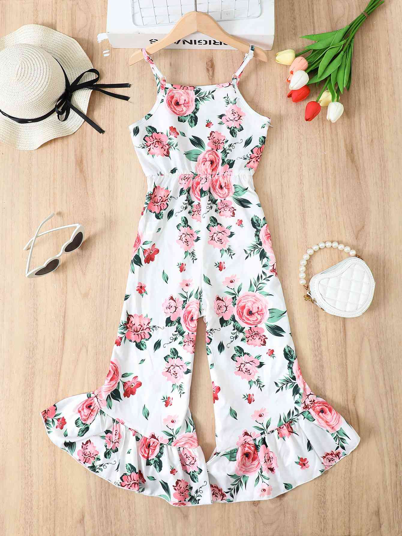 Girls Youth Floral Spaghetti Strap Flare Leg Jumpsuit (size 8-11) - Premium Kids Sets -  Follower Of Faith Apparel Christian apparel for youth kids, Girls jumpsuits, Girls rompers, Girls set, Kids romper, Kids sets, M.B, Ship From Overseas, youth, Youth faith apparel, Youth jumpsuits Shop our Christian T-Shirts & Apparel