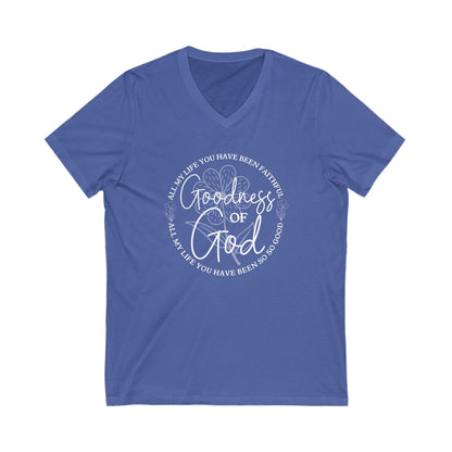 Goodness Of God Ladies V-Neck T-Shirt - Premium V-neck -  Follower Of Faith Apparel Christian apparel for women, Christian picks, Christian v neck tshirt, Cotton, DTG, Faith t shirt, God, God apparel, God is good tee, Goodness of God tee, Goodness of God v neck tee, Neck Labels, new, new arrival, Regular fit, Summer picks, T-shirts, TikTok, Unisex, V-neck, Women's Clothing, Womens v neck tee Shop our Christian T-Shirts & Apparel