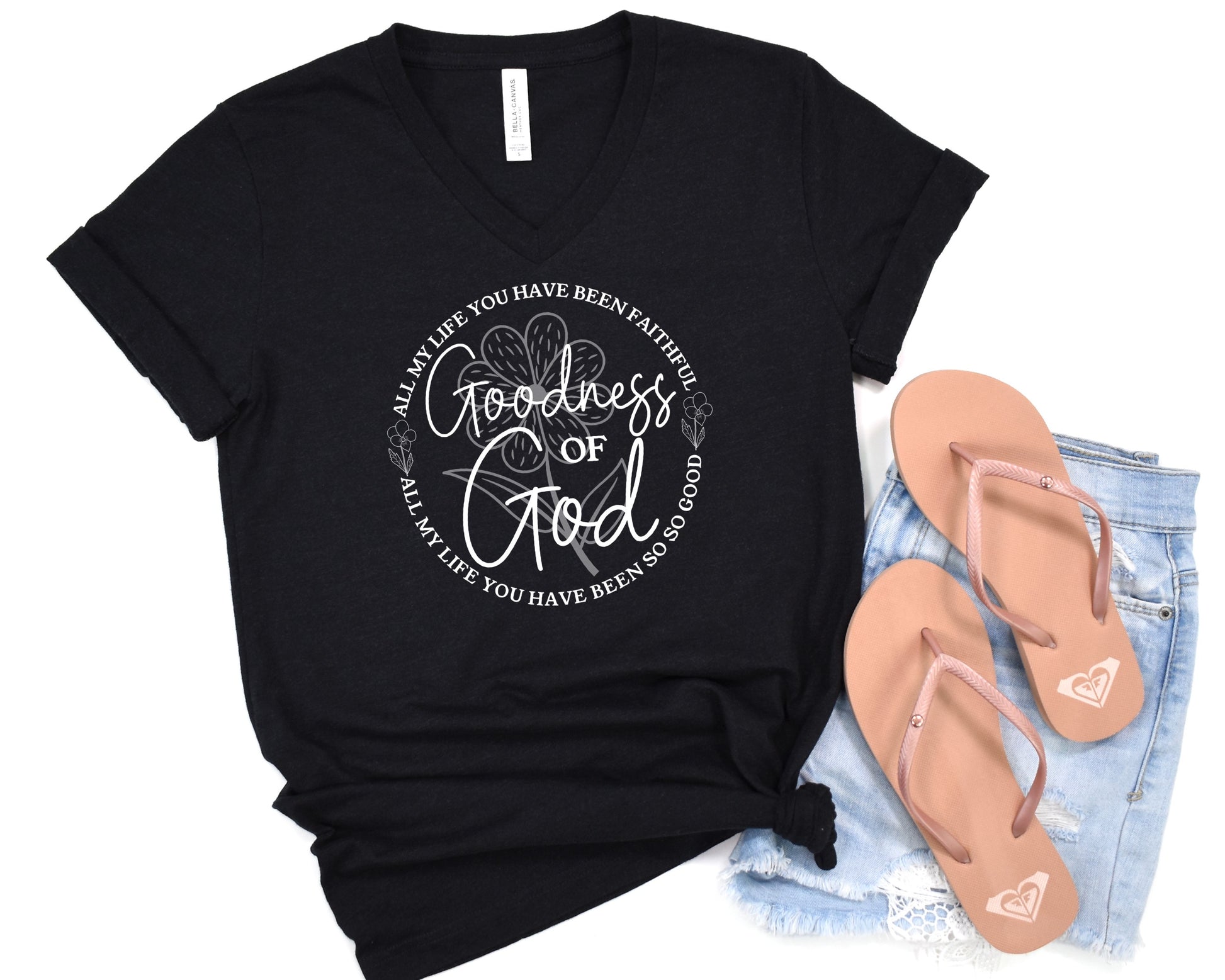 Goodness Of God Ladies V-Neck T-Shirt - Premium V-neck -  Follower Of Faith Apparel Christian apparel for women, Christian picks, Christian v neck tshirt, Cotton, DTG, Faith t shirt, God, God apparel, God is good tee, Goodness of God tee, Goodness of God v neck tee, Neck Labels, new, new arrival, Regular fit, Summer picks, T-shirts, TikTok, Unisex, V-neck, Women's Clothing, Womens v neck tee Shop our Christian T-Shirts & Apparel