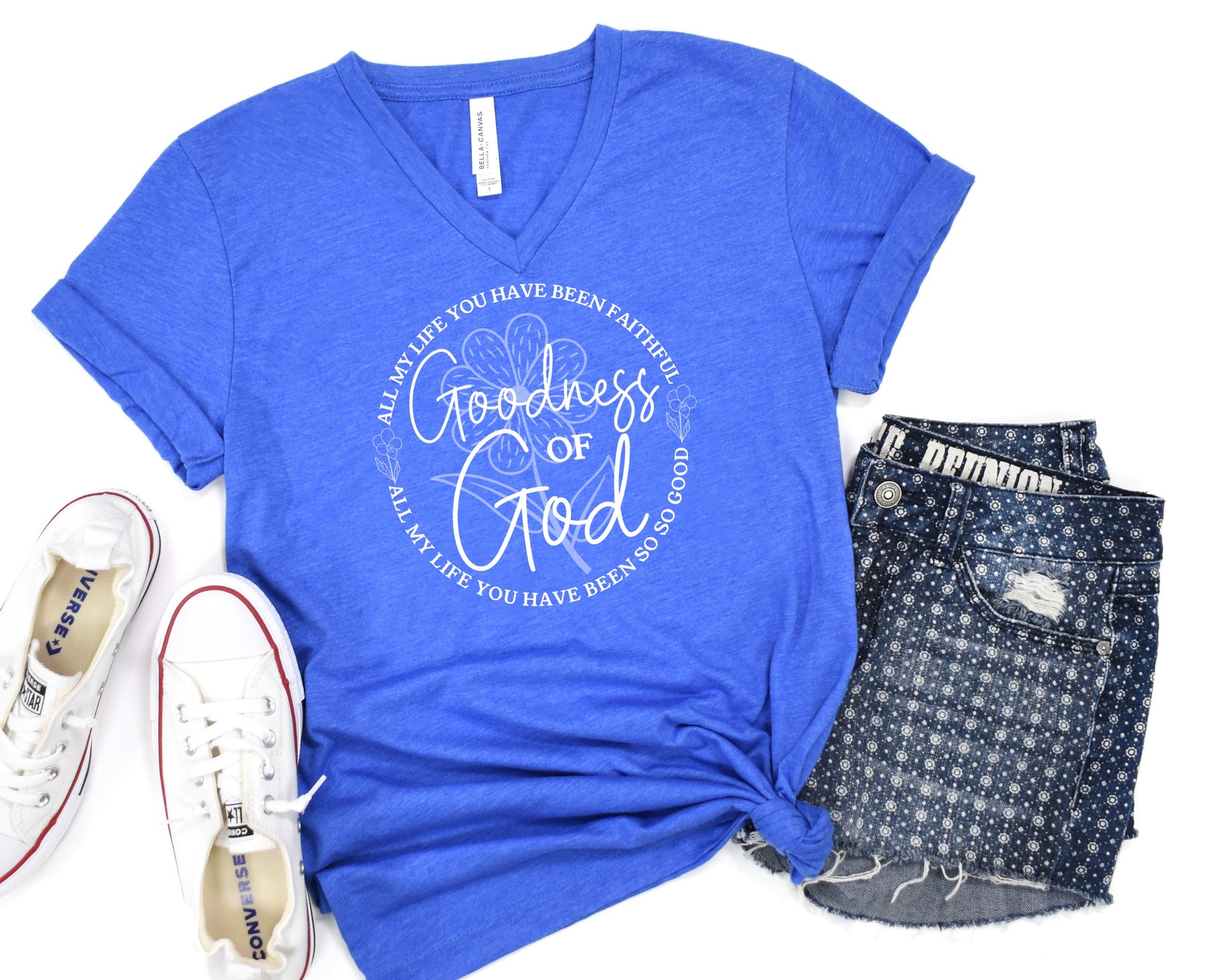 Goodness Of God Ladies V-Neck T-Shirt - Premium V-neck -  Follower Of Faith Apparel Christian apparel for women, Christian picks, Christian v neck tshirt, Cotton, DTG, Faith t shirt, God, God apparel, God is good tee, Goodness of God tee, Goodness of God v neck tee, Neck Labels, new, new arrival, Regular fit, Summer picks, T-shirts, TikTok, Unisex, V-neck, Women's Clothing, Womens v neck tee Shop our Christian T-Shirts & Apparel