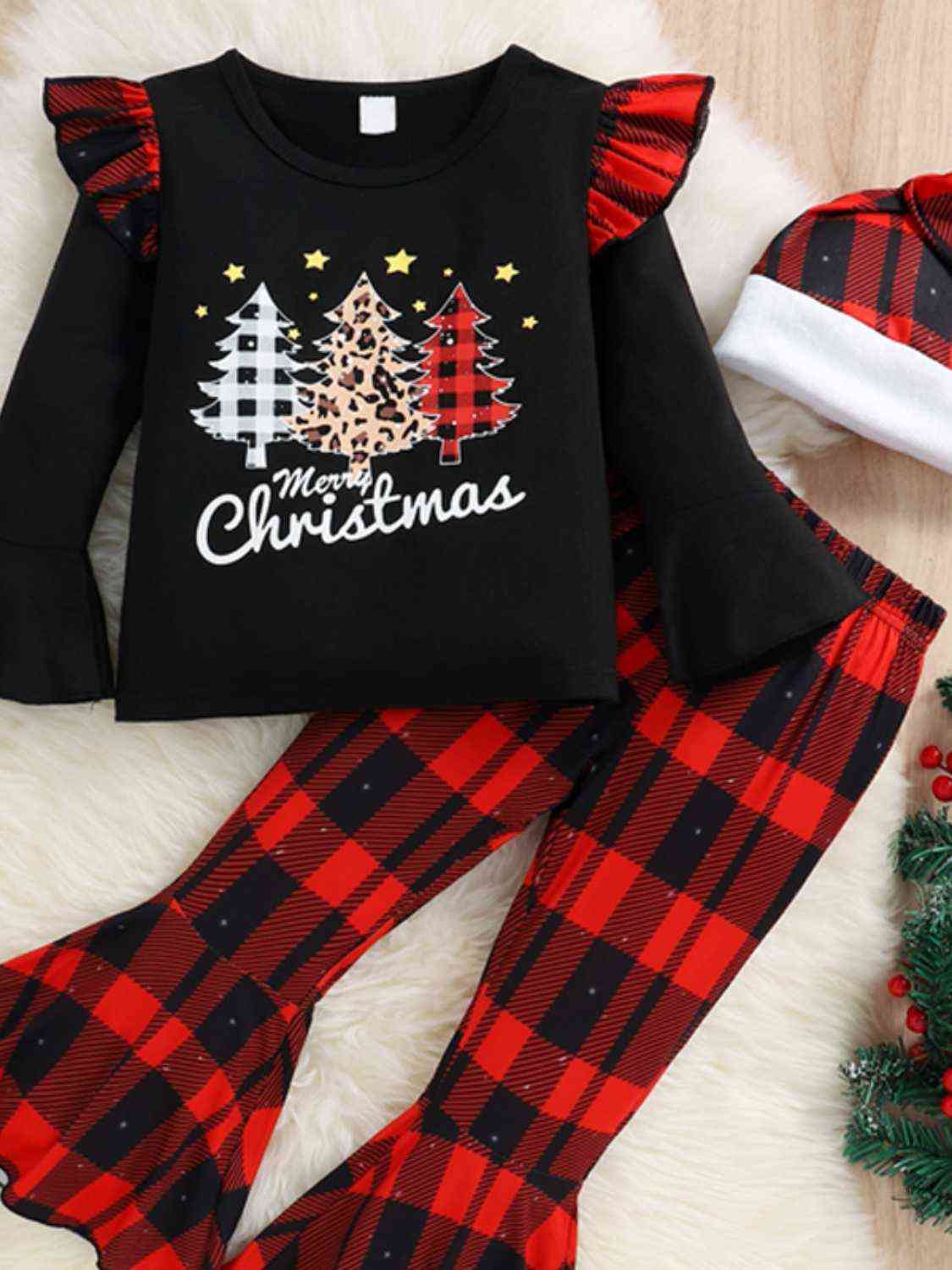 Graphic Top and Plaid Flare Pants Set (4T, 5T, Girls 6, 7) - Premium Kids Sets -  Follower Of Faith Apparel D.Y.X, Kids sets, Ship From Overseas, toddler Christian apparel, toddler Christian shirts, Toddler christmas apparel, toddler clothing, toddler faith shirts, toddler girl, Toddler set, Toddler sets, Toddler top and bottom Shop our Christian T-Shirts & Apparel