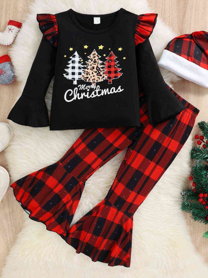 Graphic Top and Plaid Flare Pants Set (4T, 5T, Girls 6, 7) - Premium Kids Sets -  Follower Of Faith Apparel D.Y.X, Kids sets, Ship From Overseas, toddler Christian apparel, toddler Christian shirts, Toddler christmas apparel, toddler clothing, toddler faith shirts, toddler girl, Toddler set, Toddler sets, Toddler top and bottom Shop our Christian T-Shirts & Apparel