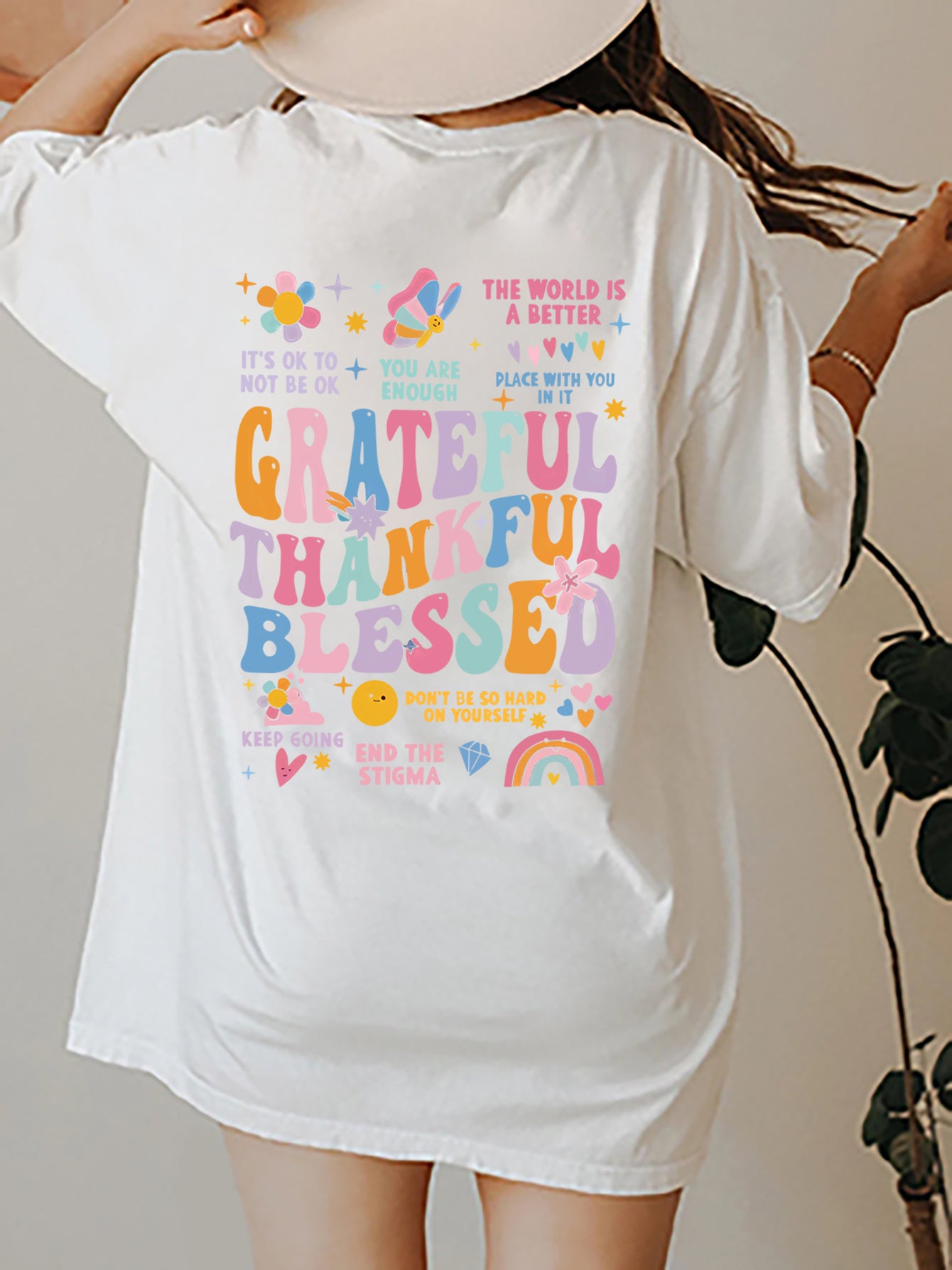 Grateful, Thankful, Blessed Retro Style Ladies T-Shirt - Follower Of Faith Apparel