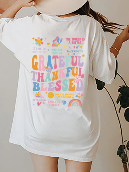 Grateful, Thankful, Blessed Retro Style Ladies T-Shirt - Follower Of Faith Apparel