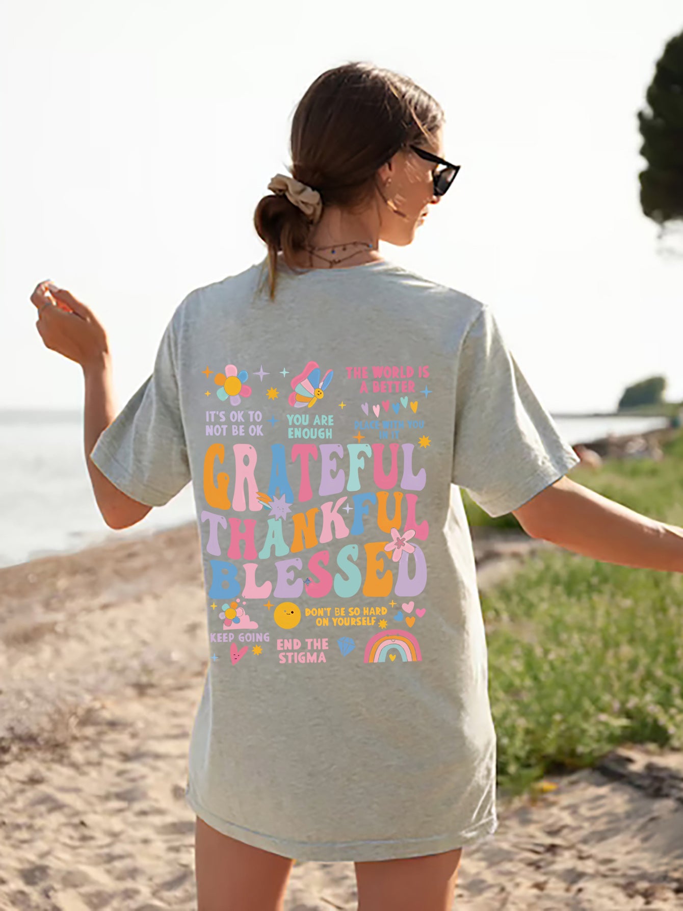 Grateful, Thankful, Blessed Retro Style Ladies T-Shirt - Follower Of Faith Apparel