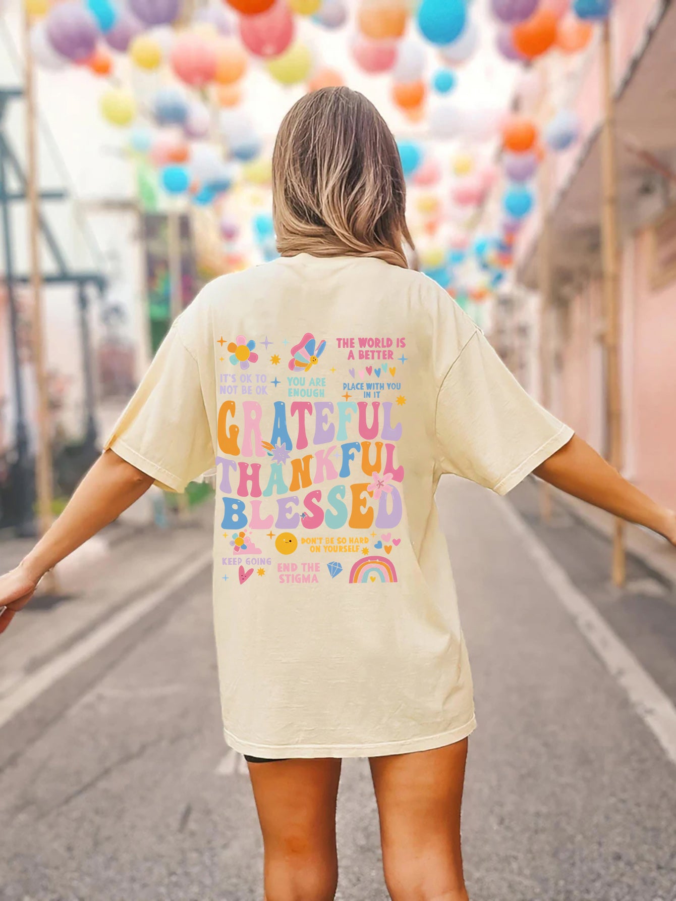 Grateful, Thankful, Blessed Retro Style Ladies T-Shirt - Follower Of Faith Apparel