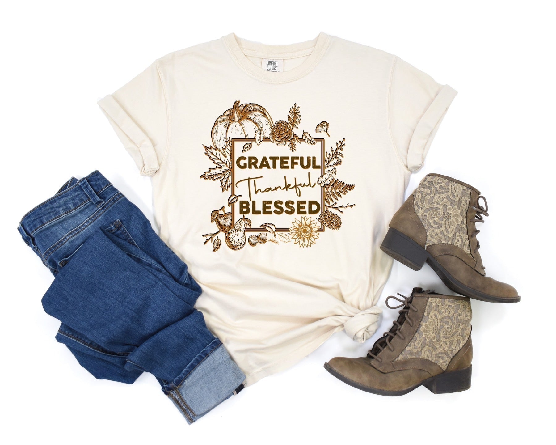 Grateful Thankful Blessed Vintage Ladies T-Shirt - Premium Ladies T-Shirt -  Follower Of Faith Apparel Blessed vintage t shirt, Christian fall tshirts, Cotton, Crew neck, DTG, Faith tees for fall season, fall, Fall t shirts for women, Grateful thankful blessed tee, ladies short sleeve, Ladies vintage blessed apparel, new, Oversized, Seasonal Picks, T-shirts, Unisex, Vintage apparel, vintage style Faith t shirts, vintage tees, Women's Clothing Shop our Christian T-Shirts & Apparel