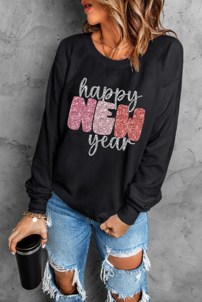 HAPPY NEW YEAR Round Neck Ladies Sweatshirt - Premium Sweatshirt -  Follower Of Faith Apparel 2024 new years, New years sweatshirt, Ship From Overseas, SYNZ Shop our Christian T-Shirts & Apparel