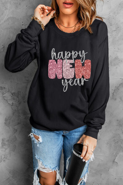 HAPPY NEW YEAR Round Neck Ladies Sweatshirt - Premium Sweatshirt -  Follower Of Faith Apparel 2024 new years, New years sweatshirt, Ship From Overseas, SYNZ Shop our Christian T-Shirts & Apparel