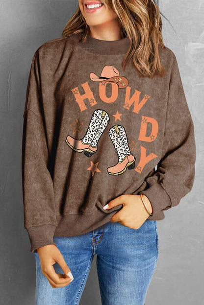 HOWDY Round Neck Cowgirl Drop Shoulder Ladies Sweatshirt - Premium Sweatshirt -  Follower Of Faith Apparel Cowgirl apparel, Cowgirl comfy apparel, Cowgirl sweatshirts, ladies Christian apparel, Ladies Christian sweatshirt, Ladies sweatshirt, Ladies sweatshirts, Ladies vintage sweatshirt, new, new arrival, new arrivals, Ship From Overseas, SYNZ Shop our Christian T-Shirts & Apparel